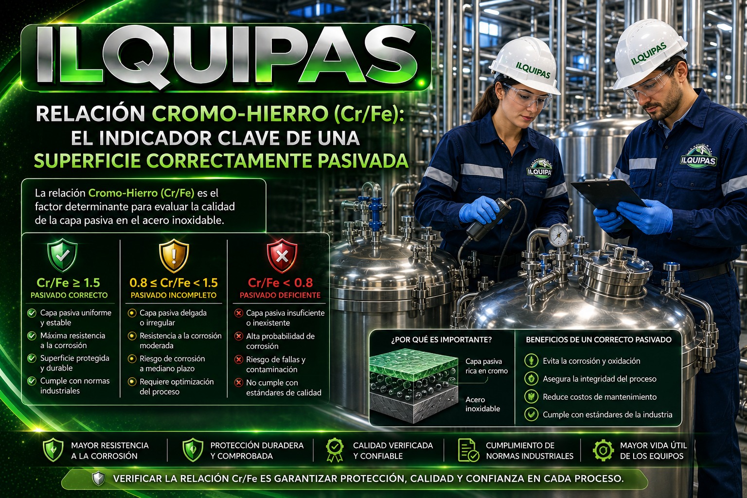 Relación Cromo-Hierro (Cr/Fe): El indicador clave de una superficie correctamente pasivada