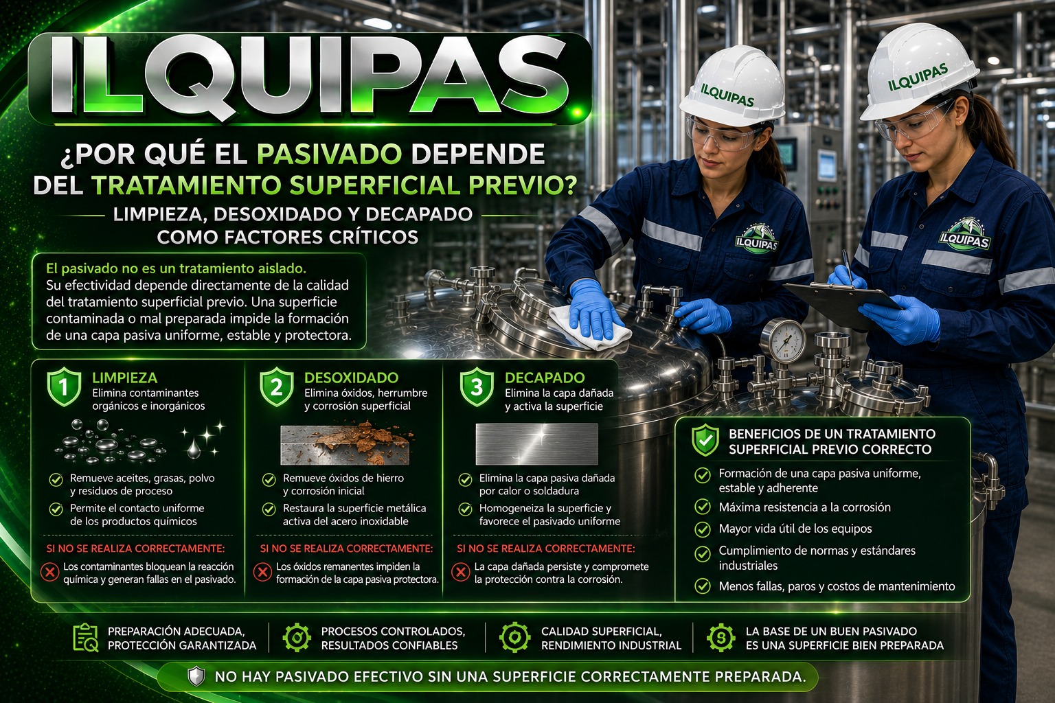 ¿Por qué el pasivado depende del tratamiento superficial previo? Limpieza, desoxidado y decapado como factores críticos