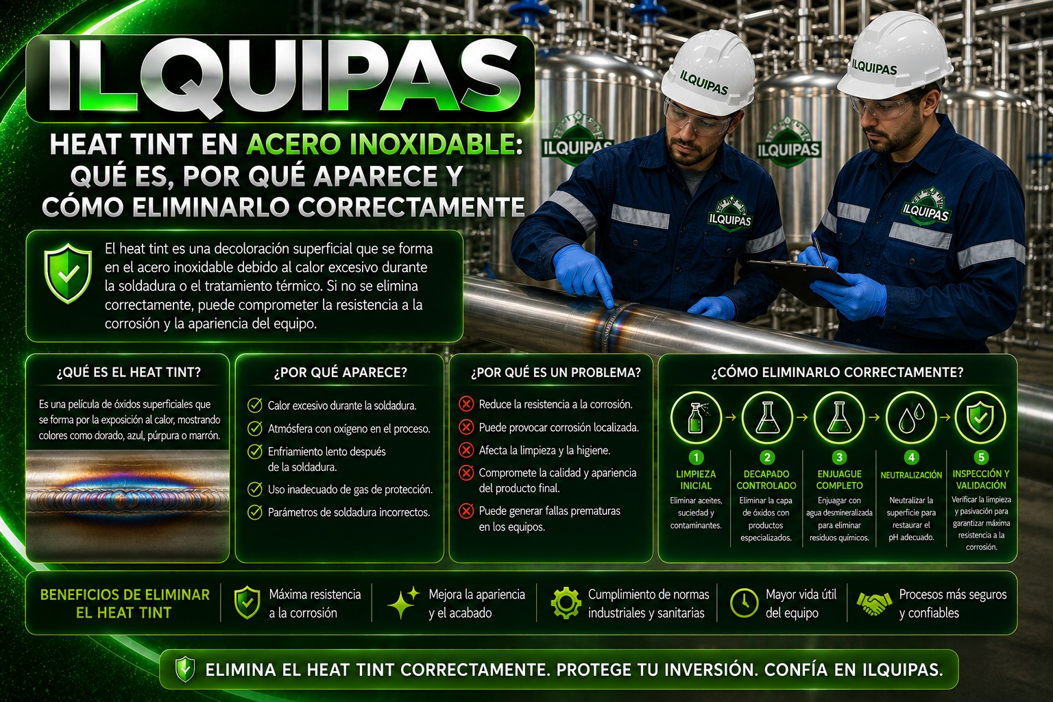 Heat Tint en acero inoxidable: Qué es, por qué aparece y cómo eliminarlo correctamente